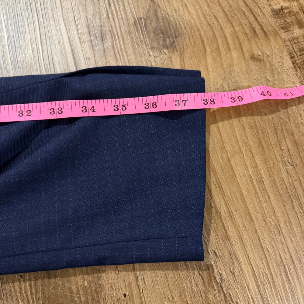 TALLIA Mens 46L Navy Blue Grid Pattern Blazer Poly Blend Stretch Jacket 2 Button - Picture 14 of 14